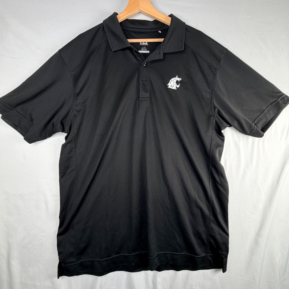 Cutter & Buck Washington State Cougars WSU Polo Shirt Mens Large Black CB DryTec